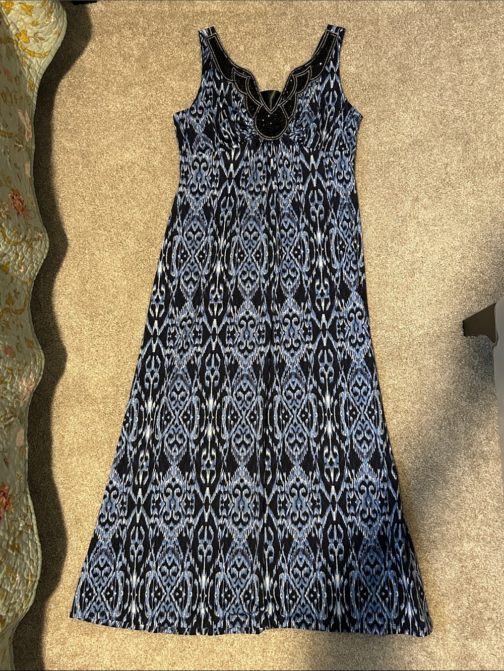 Sleeveless Blue Patterned Maxi Dress